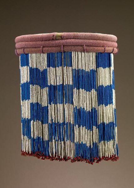 Africa | Skirt from the Zulu people of South Africa | Late 19th to early 20th century | Glass beads, cloth and plant fiber | African art, African beads, Africa 1017672847069373120