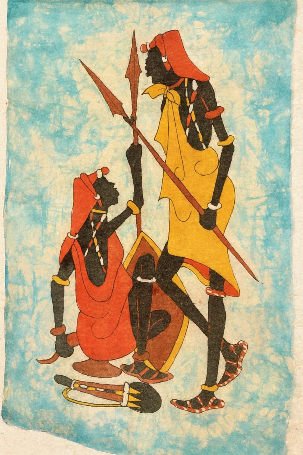 Warrior Batik Korhogo Fabric Africa Tribal Wall Art Handwoven Ethnic Textile Figures Traditional African Tribe Cultural Wax Print Cloth 1017672847069373107