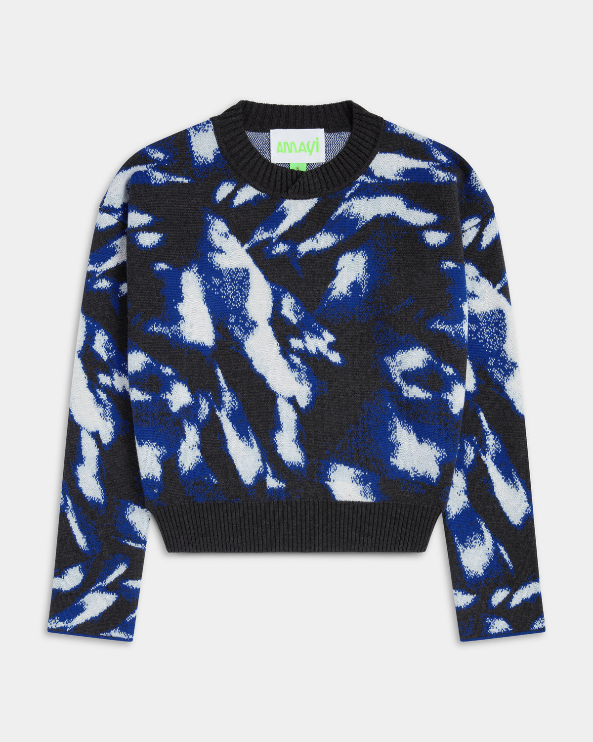 BOXY JACQUARD SWEATER IN BLUE