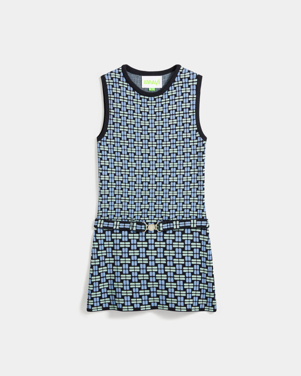 Belted Knitted Jacquard Mini Dress
