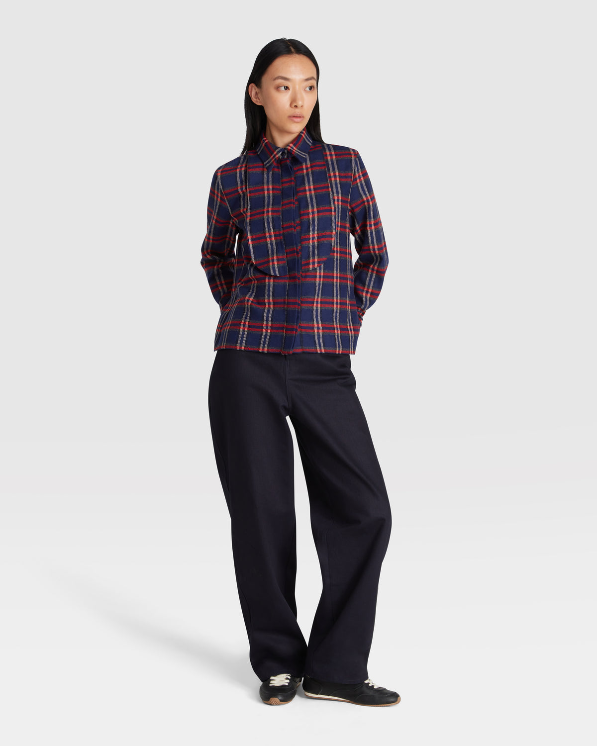 Bib Shirt in Navy Merino Wool