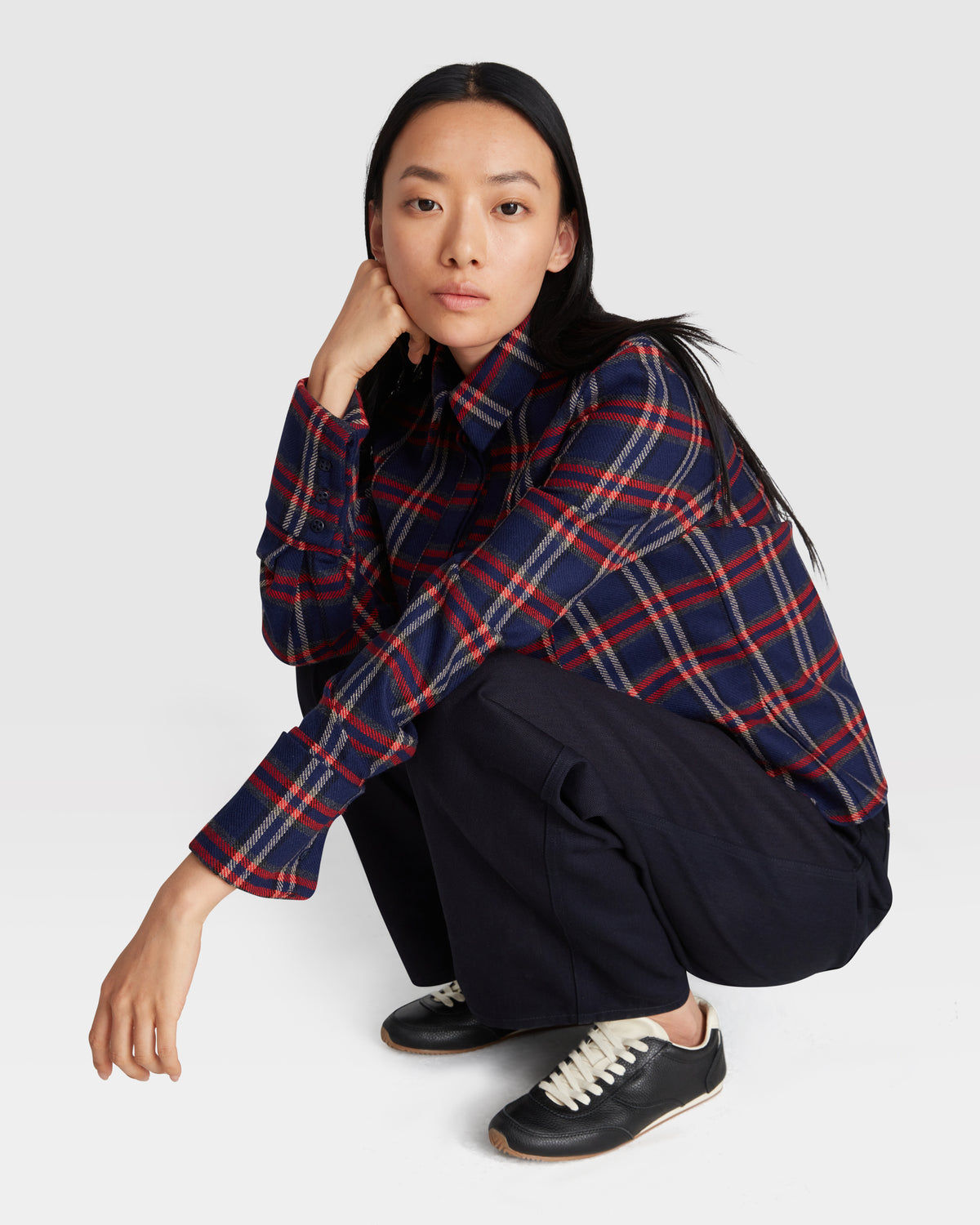 Bib Shirt in Navy Merino Wool