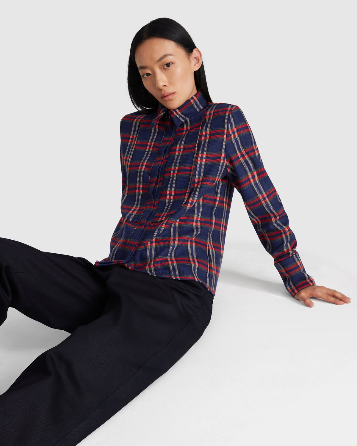 Bib Shirt in Navy Merino Wool