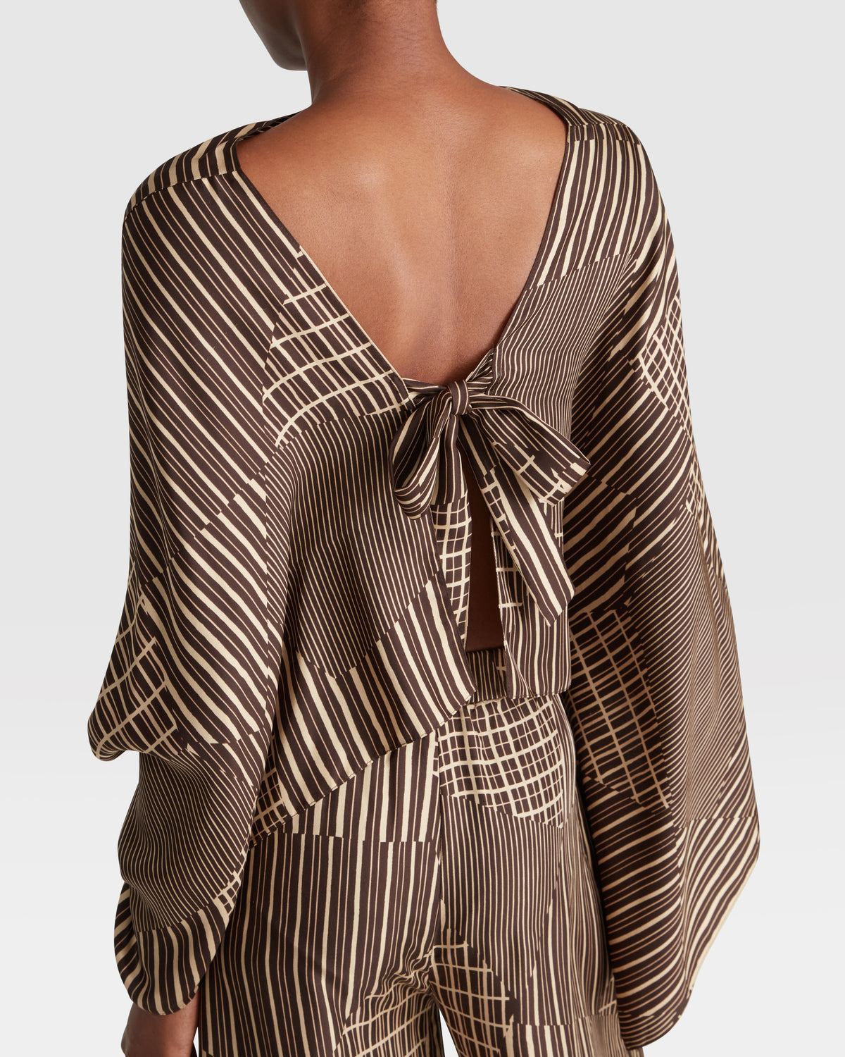Silk Crepe Sleeveless Top in Hand Drawn Patchwork