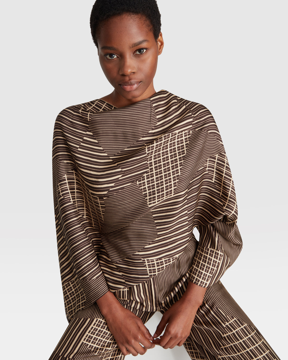 Silk Crepe Sleeveless Top in Hand Drawn Patchwork
