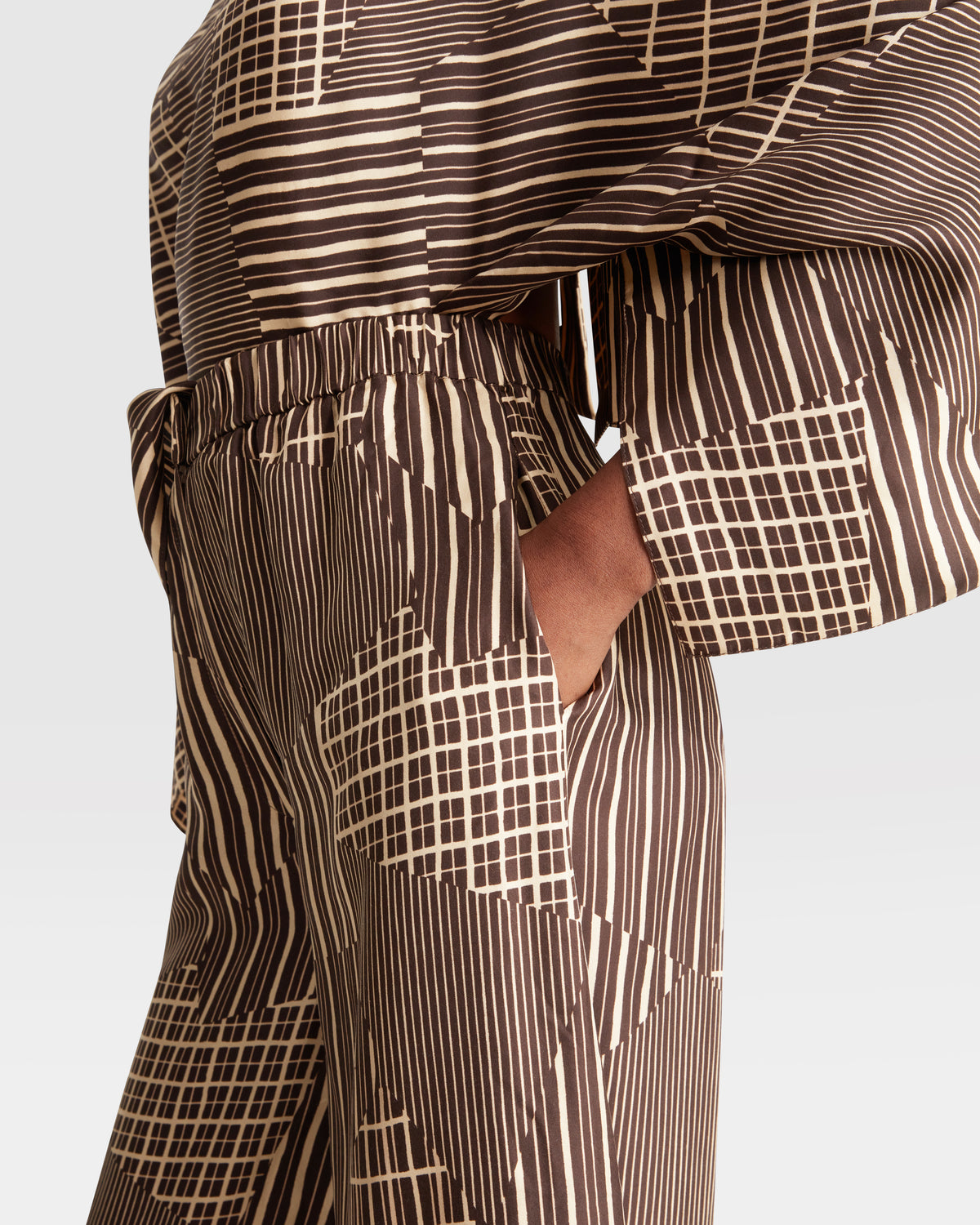 Silk Twill Trousers in Hand Drawn Patchwork
