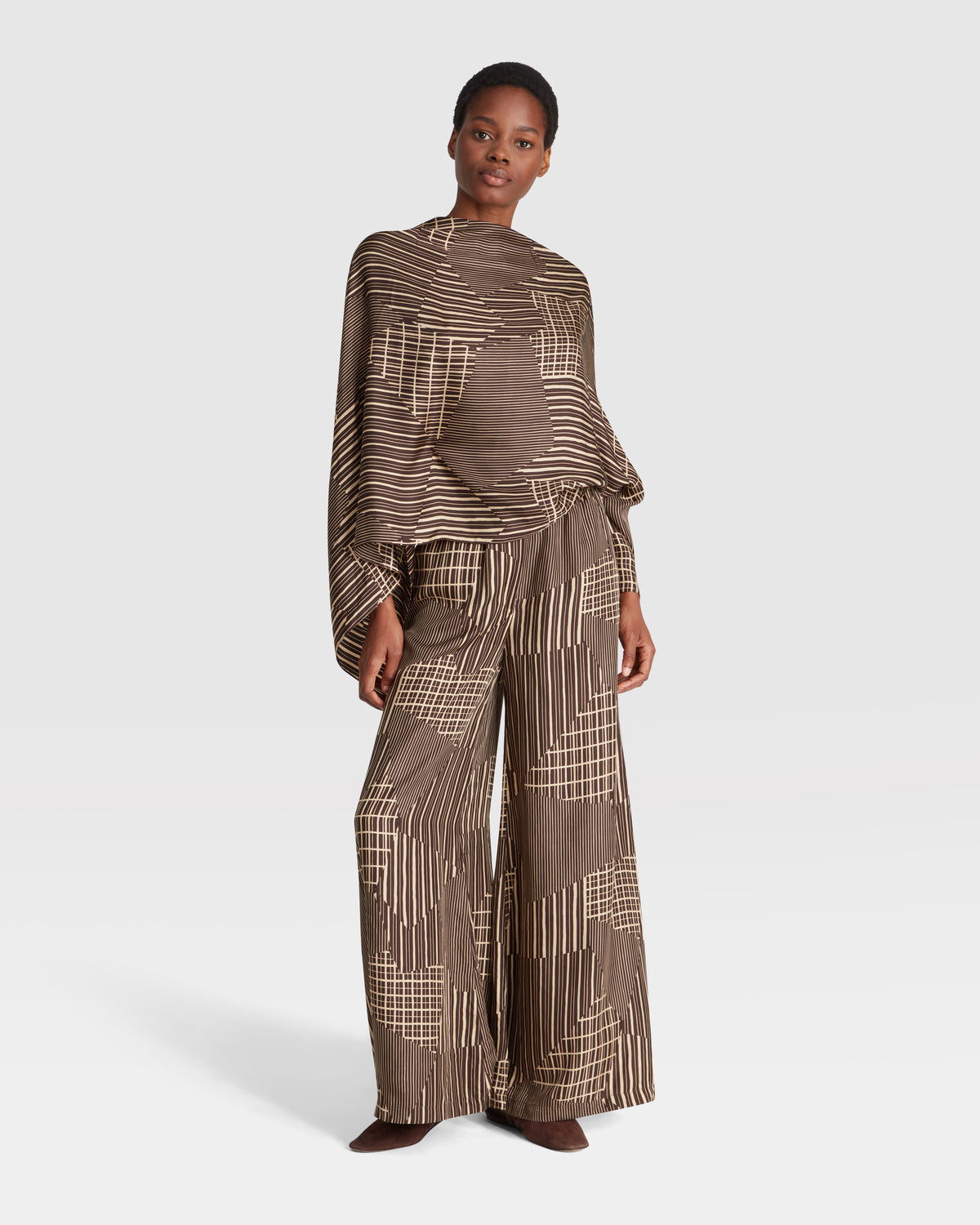 Silk Twill Trousers in Hand Drawn Patchwork
