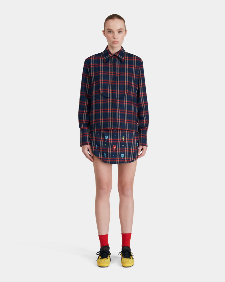 Bib Shirt in Navy Merino Wool