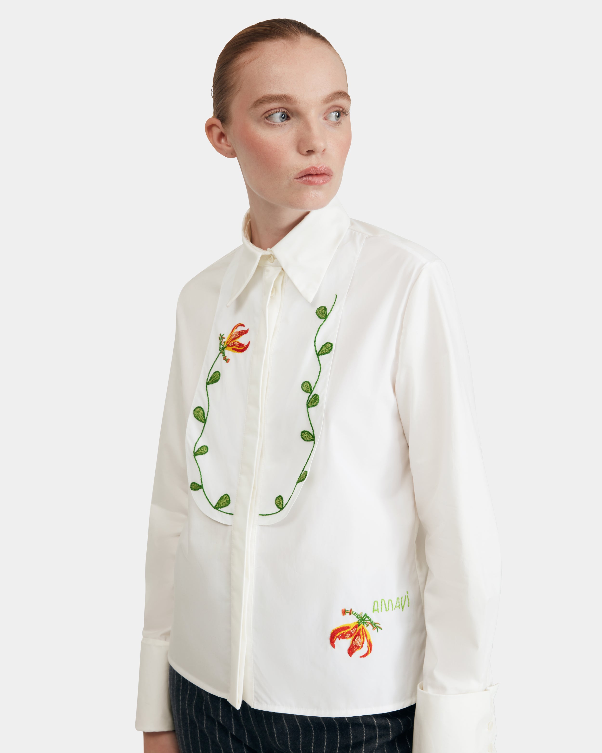 Bib Shirt in White Cotton