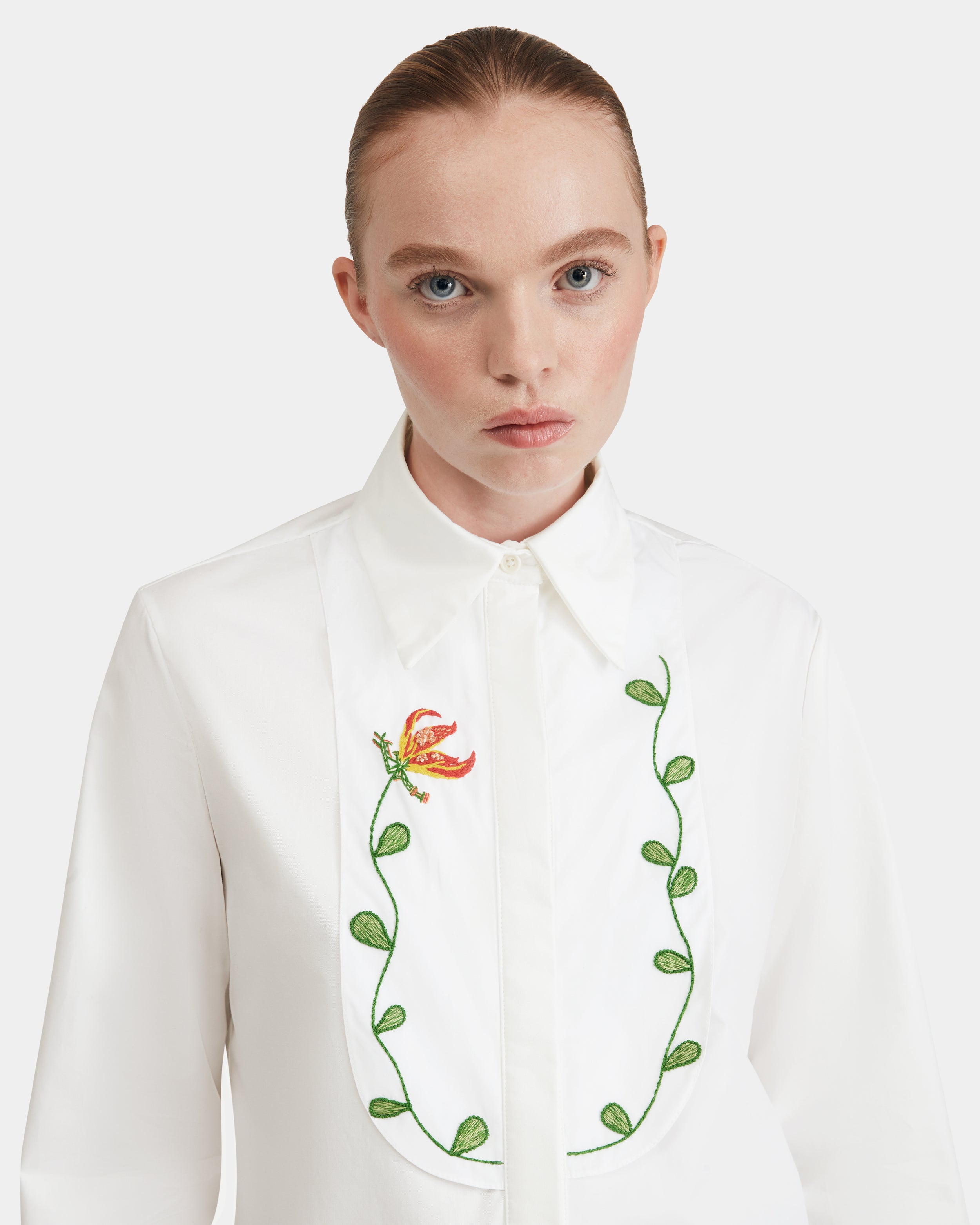 Bib Shirt in White Cotton
