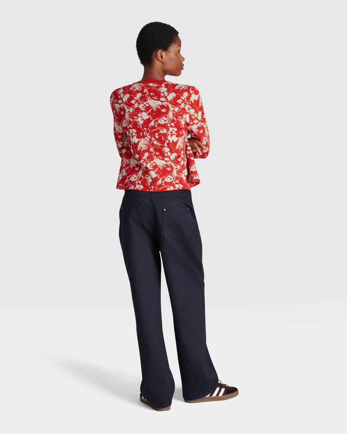 KNITTED SCALLOPED EDGE JACQUARD CARDIGAN