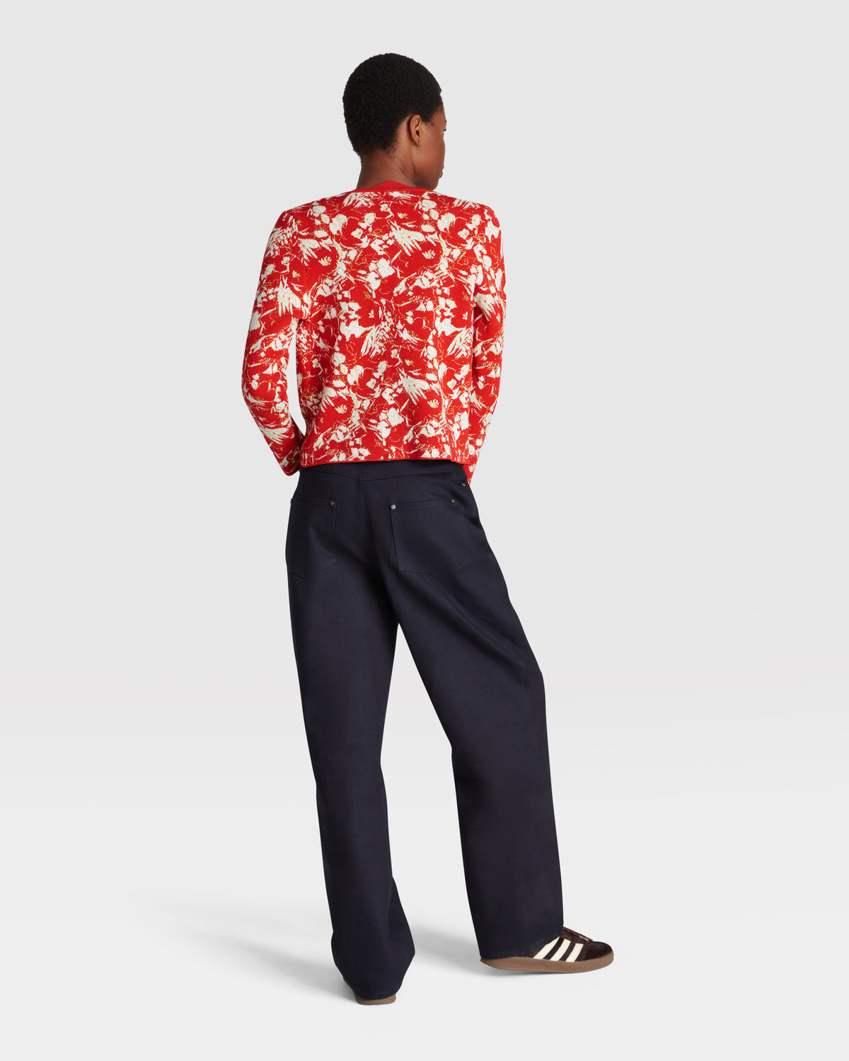 KNITTED SCALLOPED EDGE JACQUARD CARDIGAN