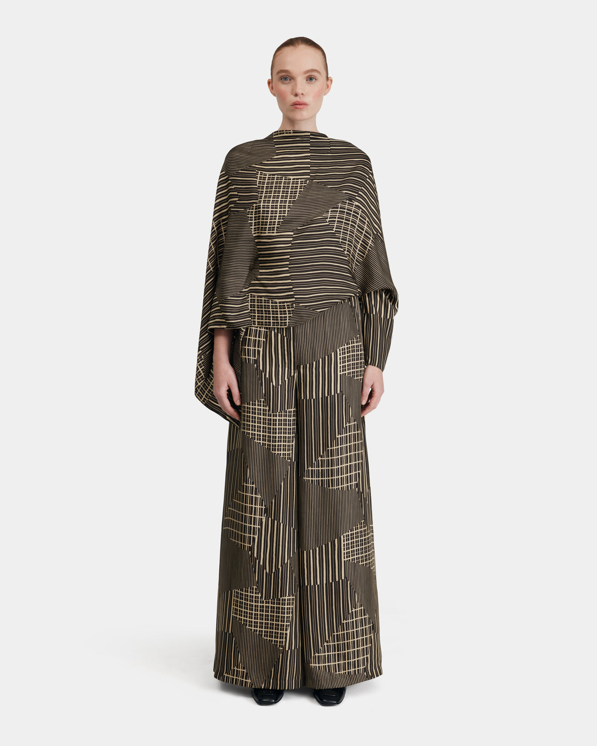 Silk Crepe Sleeveless Top in Hand Drawn Patchwork