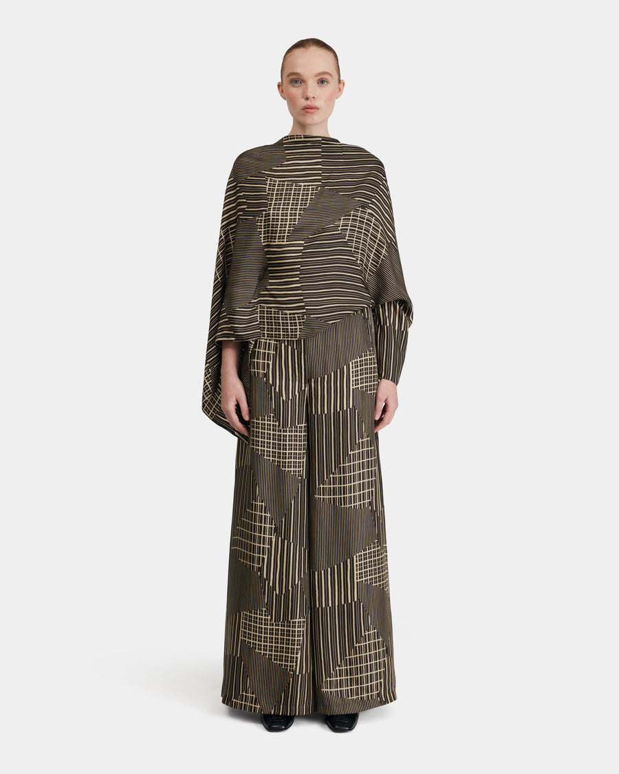 Silk Crepe Sleeveless Top in Hand Drawn Patchwork