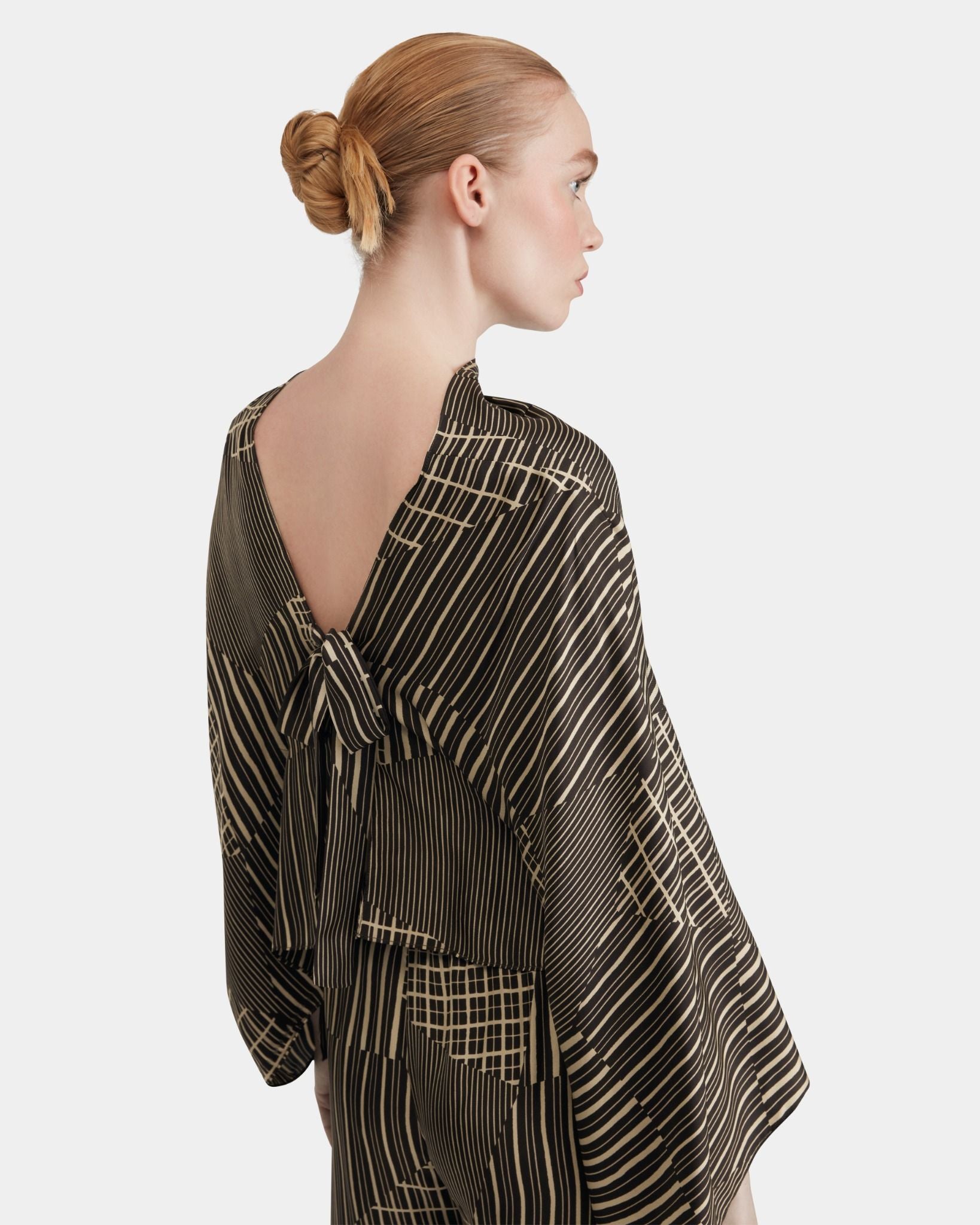 Silk Crepe Sleeveless Top in Hand Drawn Patchwork