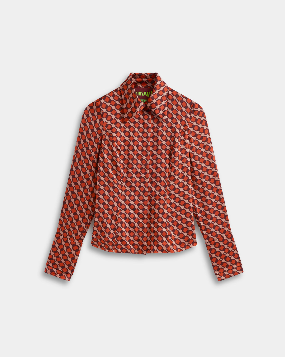Silk Crepe Shirt in Rust and Brown Check