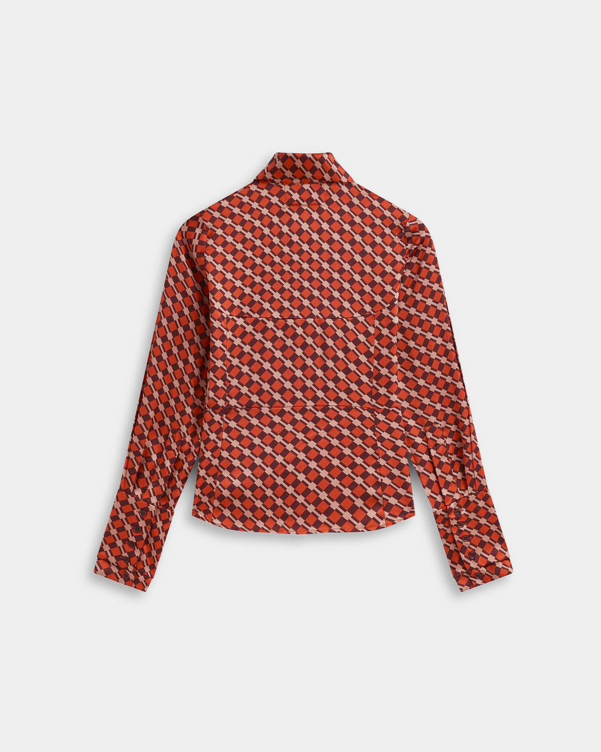 Silk Crepe Shirt in Rust and Brown Check