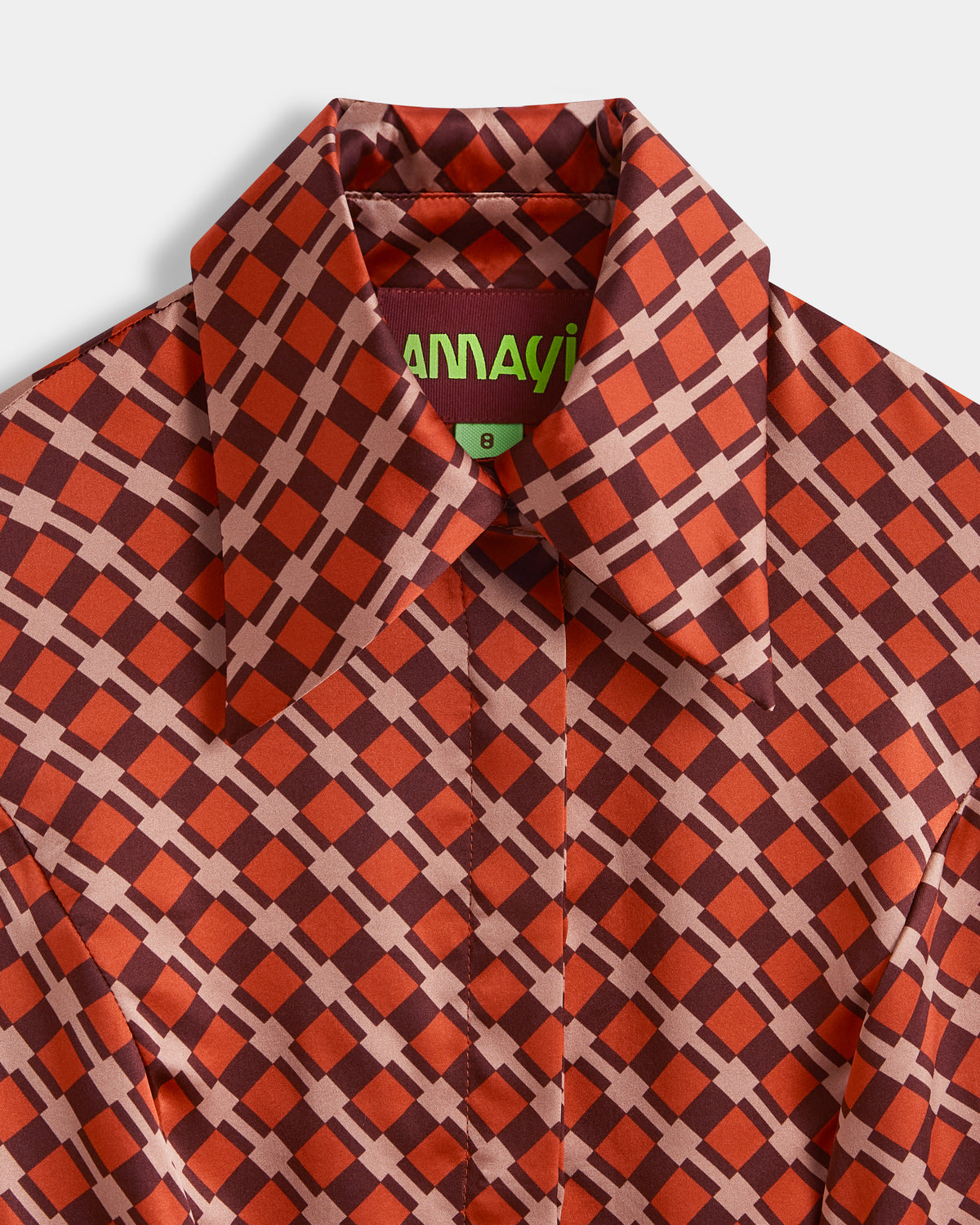 Silk Crepe Shirt in Rust and Brown Check