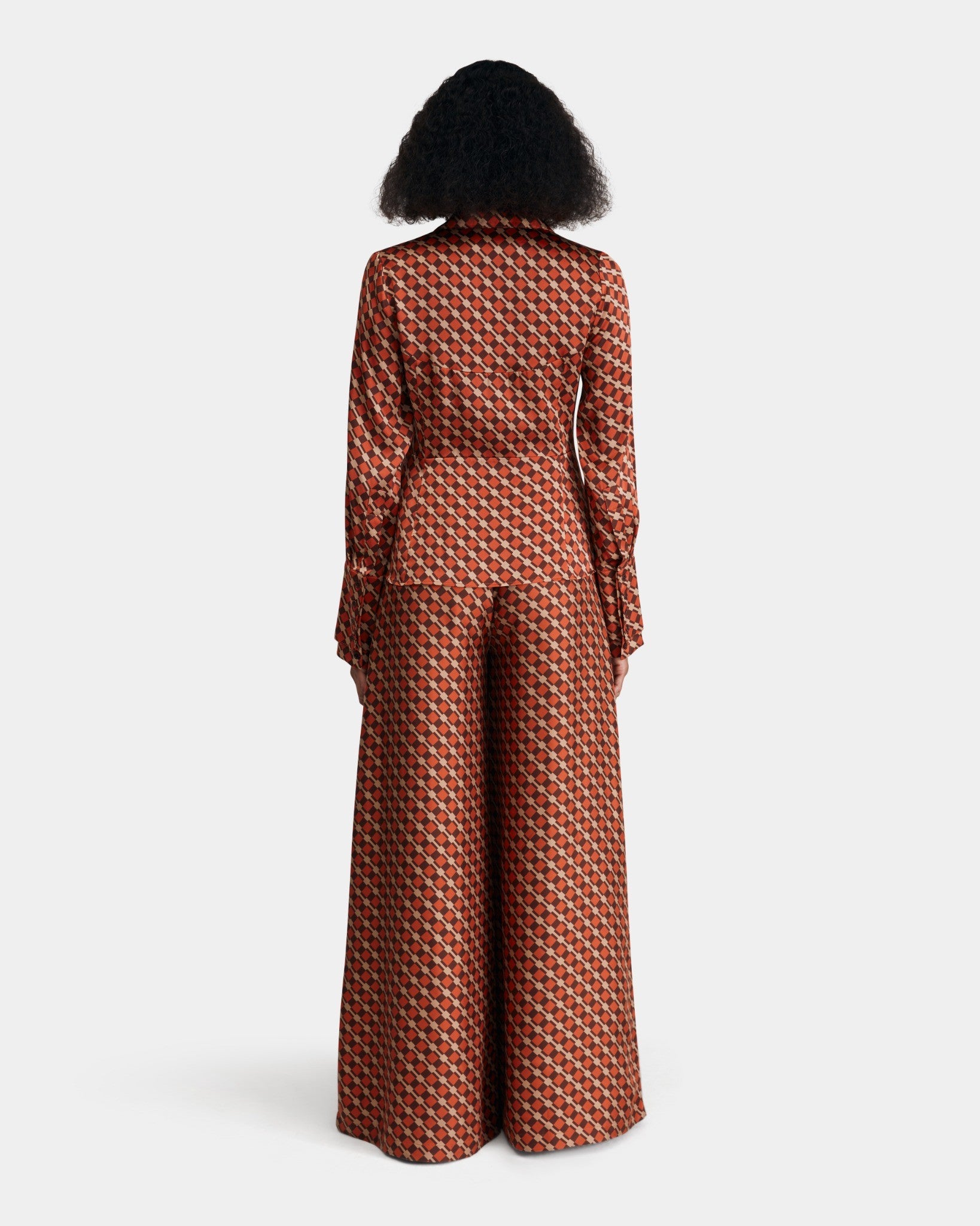 Silk Crepe Shirt in Rust and Brown Check