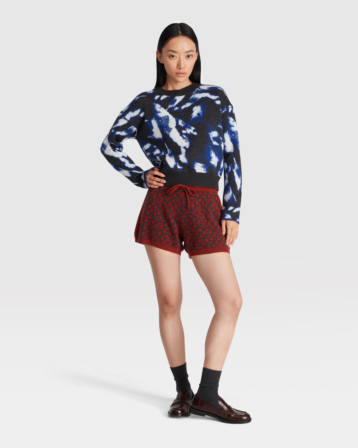 BOXY JACQUARD SWEATER IN BLUE