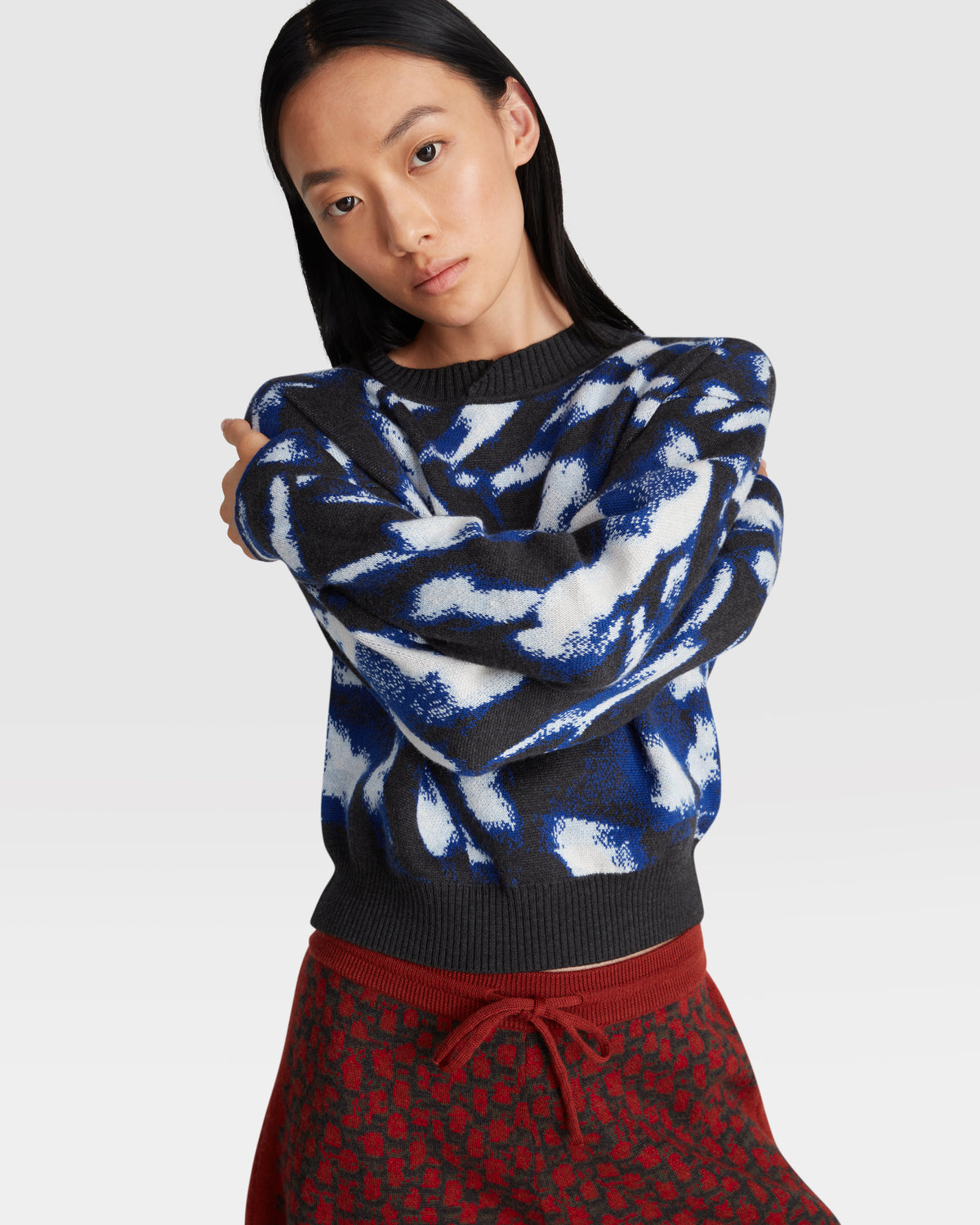 BOXY JACQUARD SWEATER IN BLUE