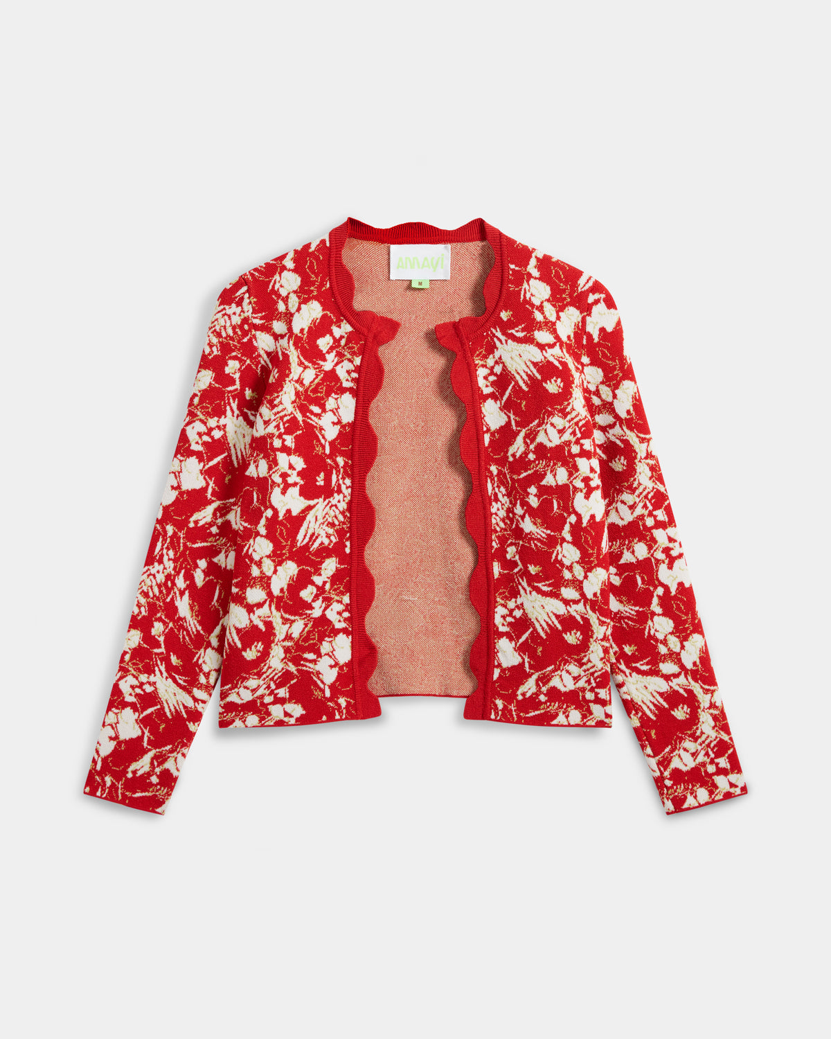 KNITTED SCALLOPED EDGE JACQUARD CARDIGAN
