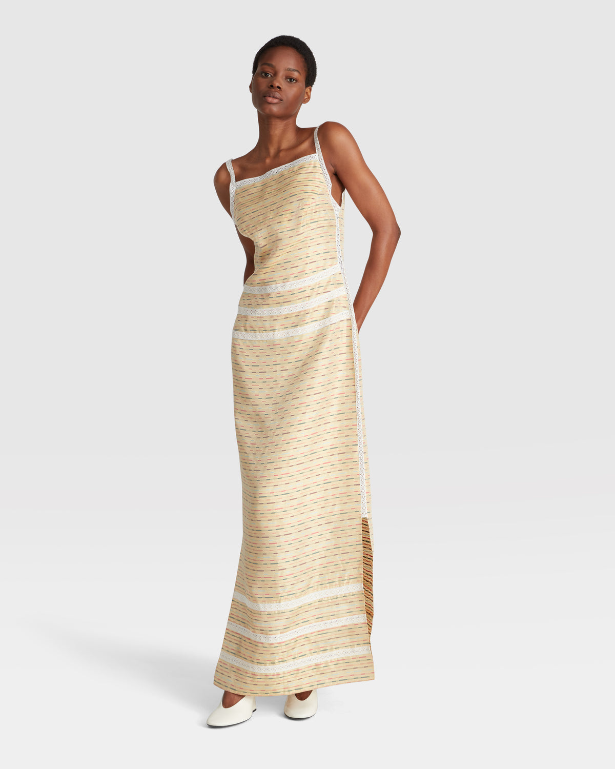 Lace-Trim Silk Column Dress