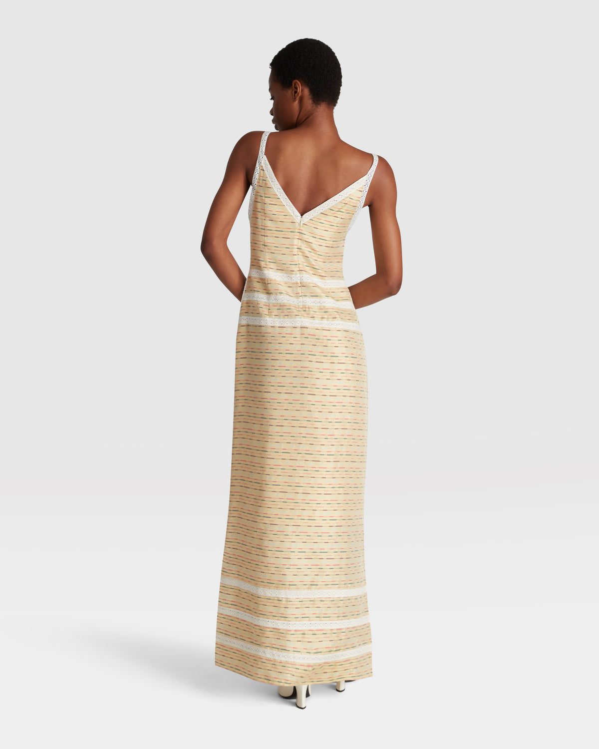 Lace-Trim Silk Column Dress