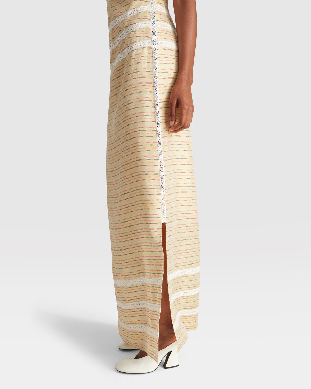 Lace-Trim Silk Column Dress
