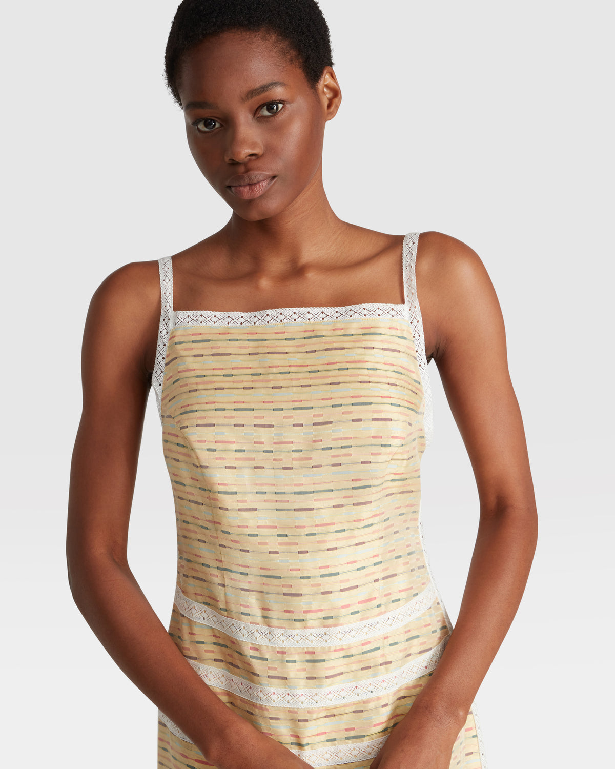 Lace-Trim Silk Column Dress