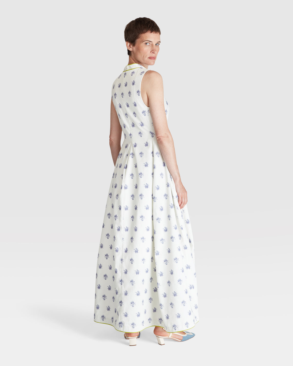 PIPED MANDARIN COLLAR MAXI DRESS