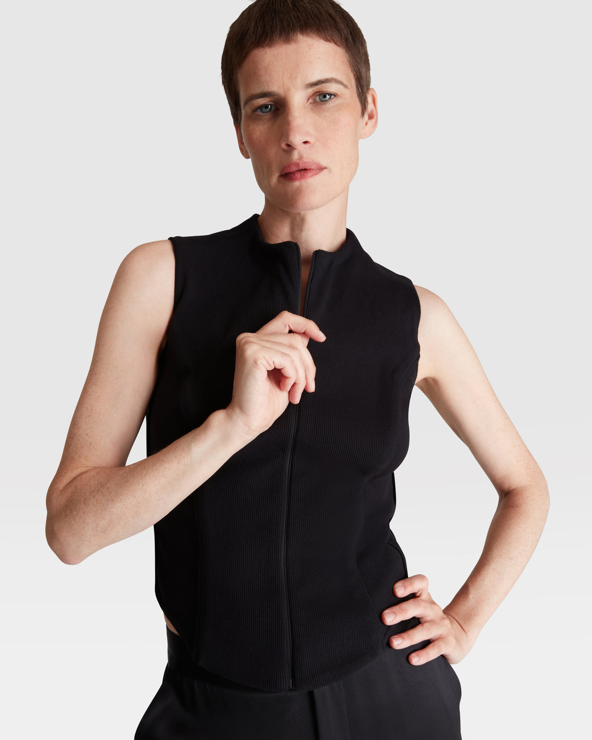 Ribbed Cotton Tank in Black