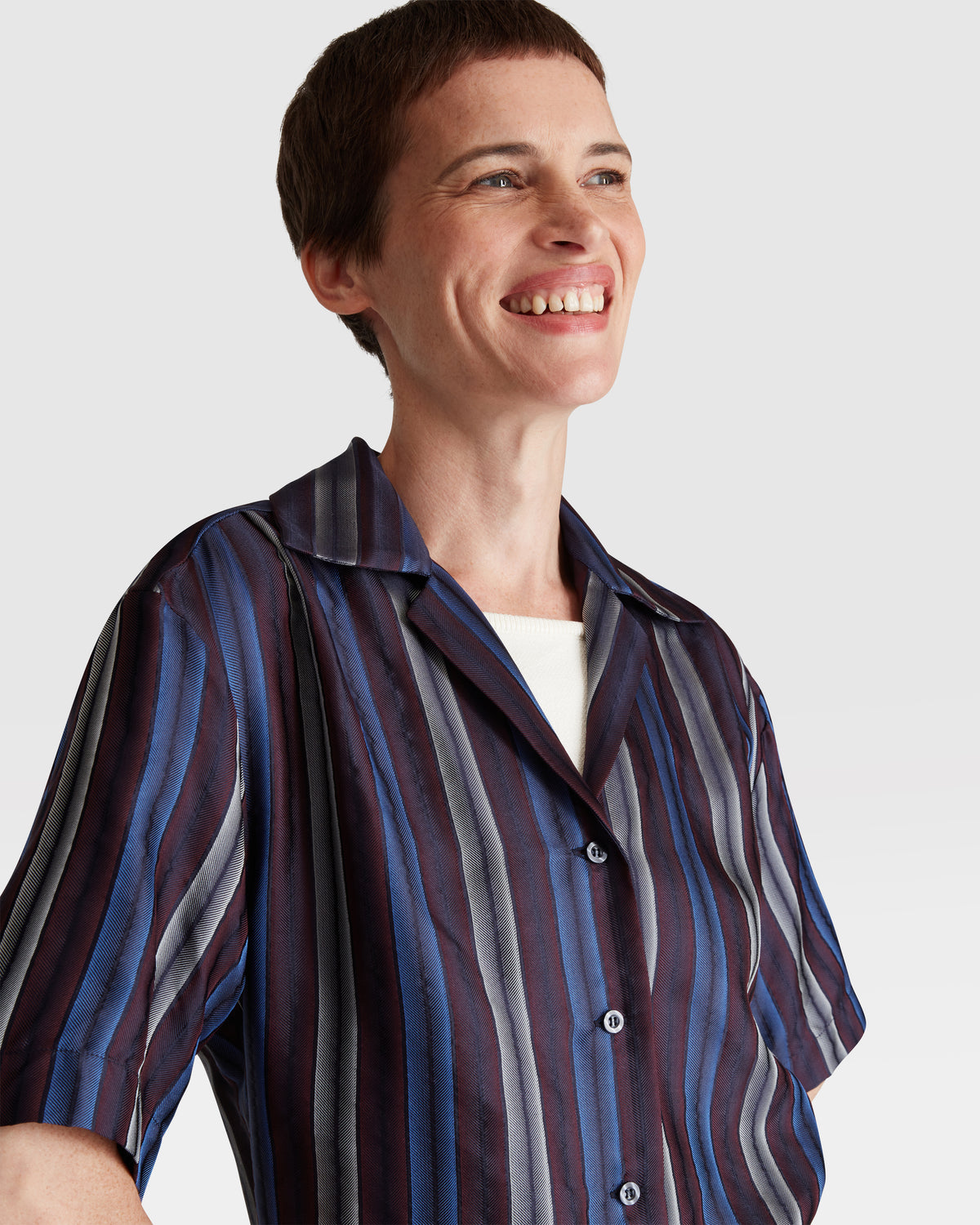 Striped Silk Jacquard Revere Shirt