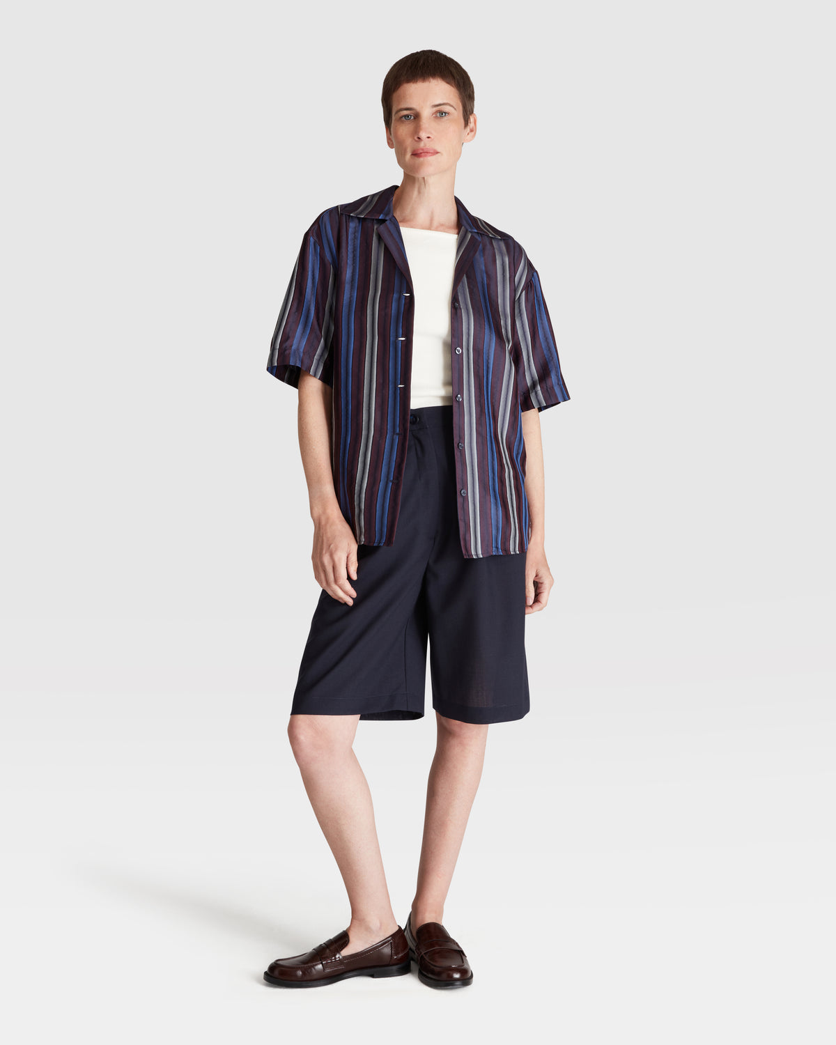 Striped Silk Jacquard Revere Shirt