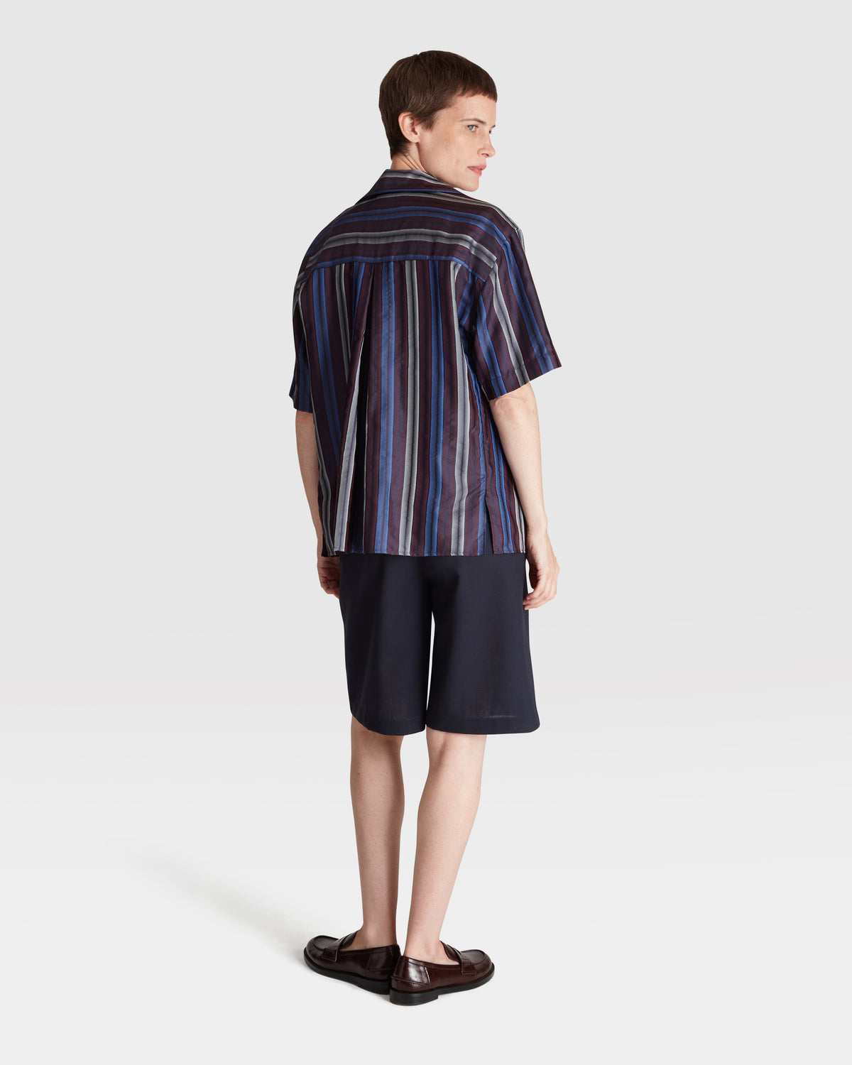 Striped Silk Jacquard Revere Shirt
