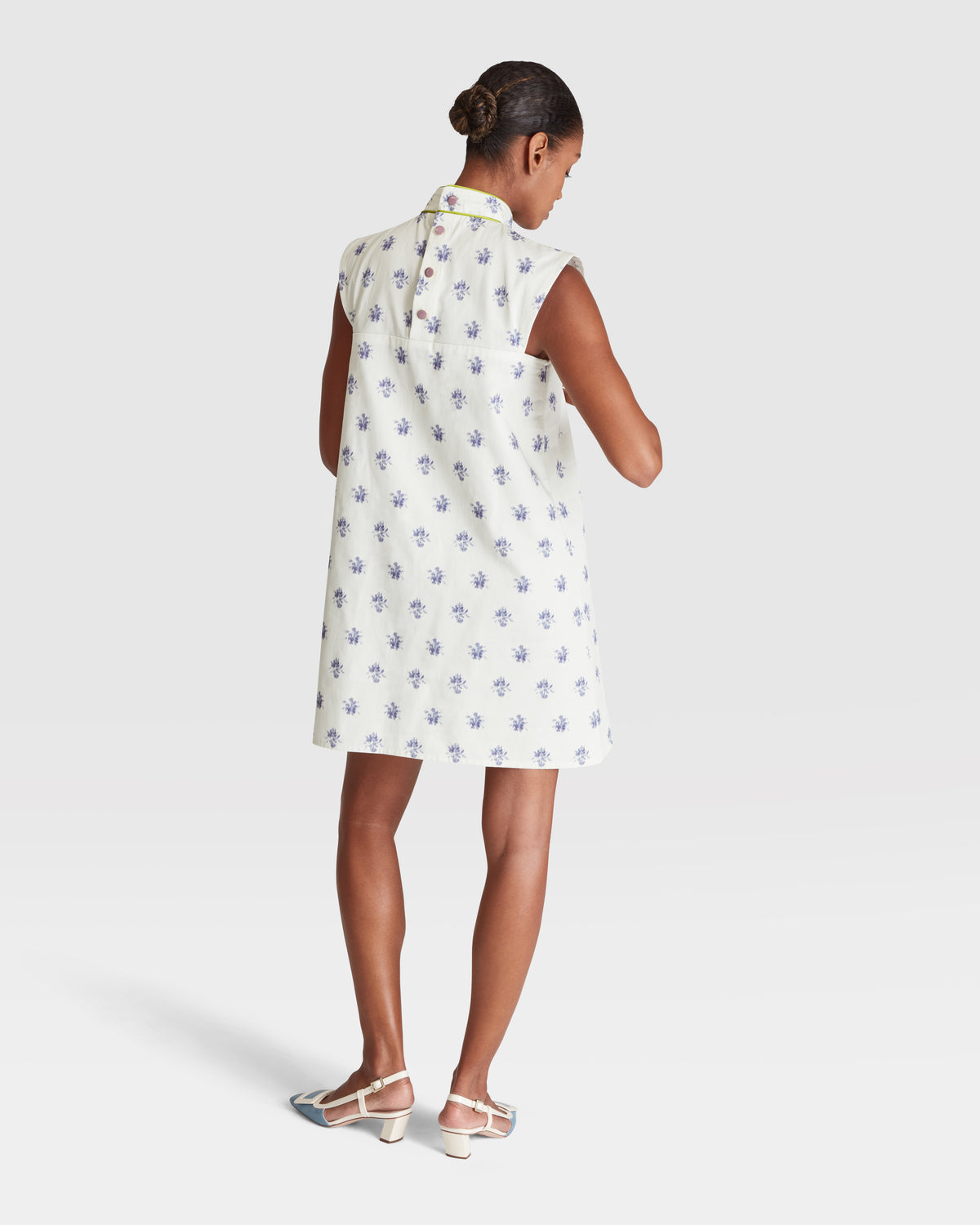 Piped Mandarin Collar Shift Dress