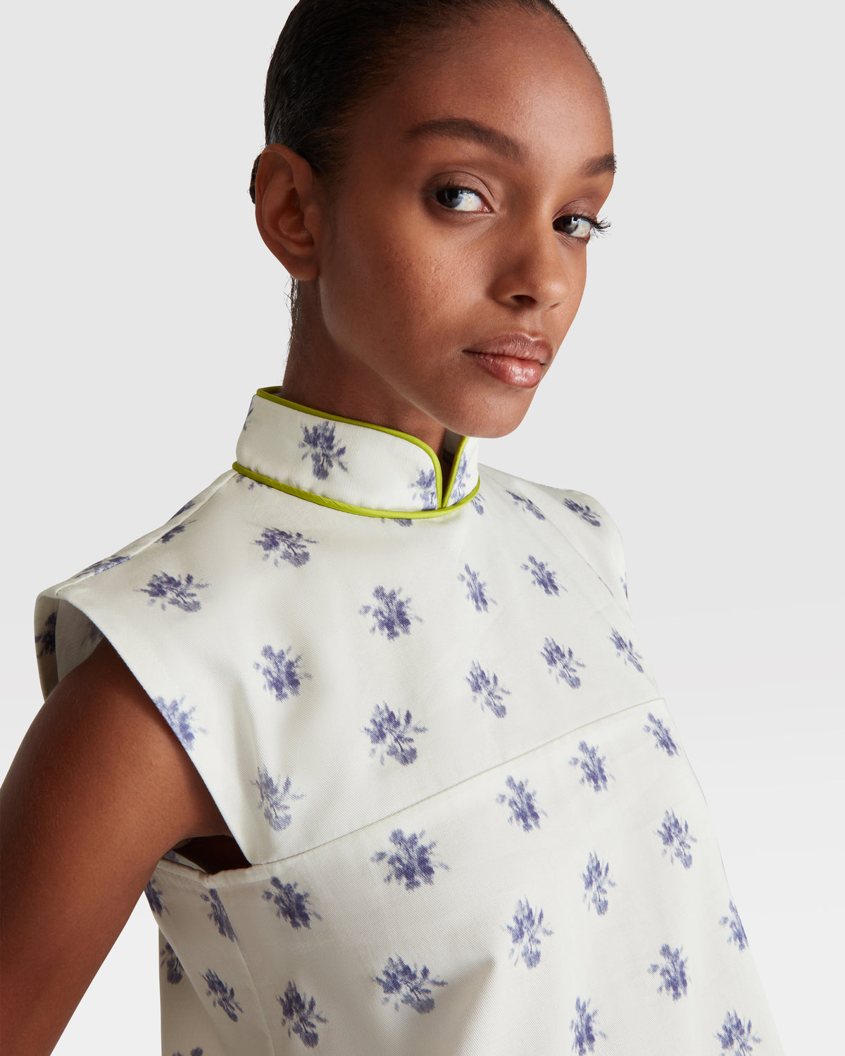 Piped Mandarin Collar Shift Dress