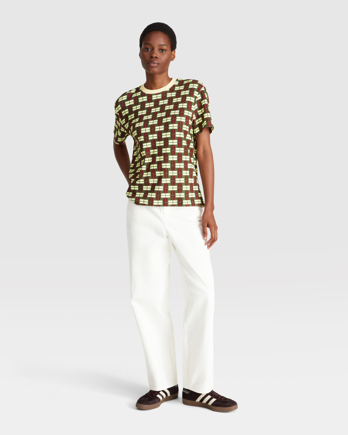 CHECKED CREW NECK T-SHIRT