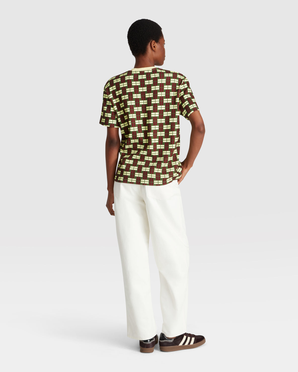 CHECKED CREW NECK T-SHIRT