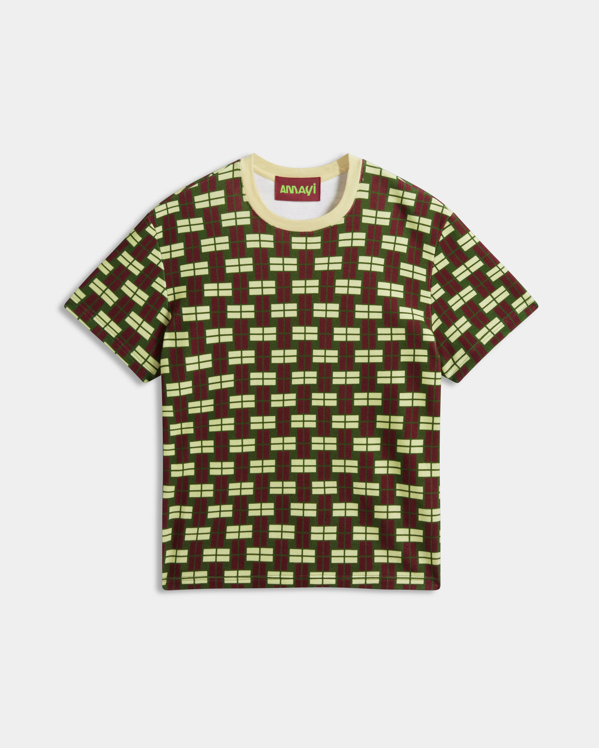 CHECKED CREW NECK T-SHIRT