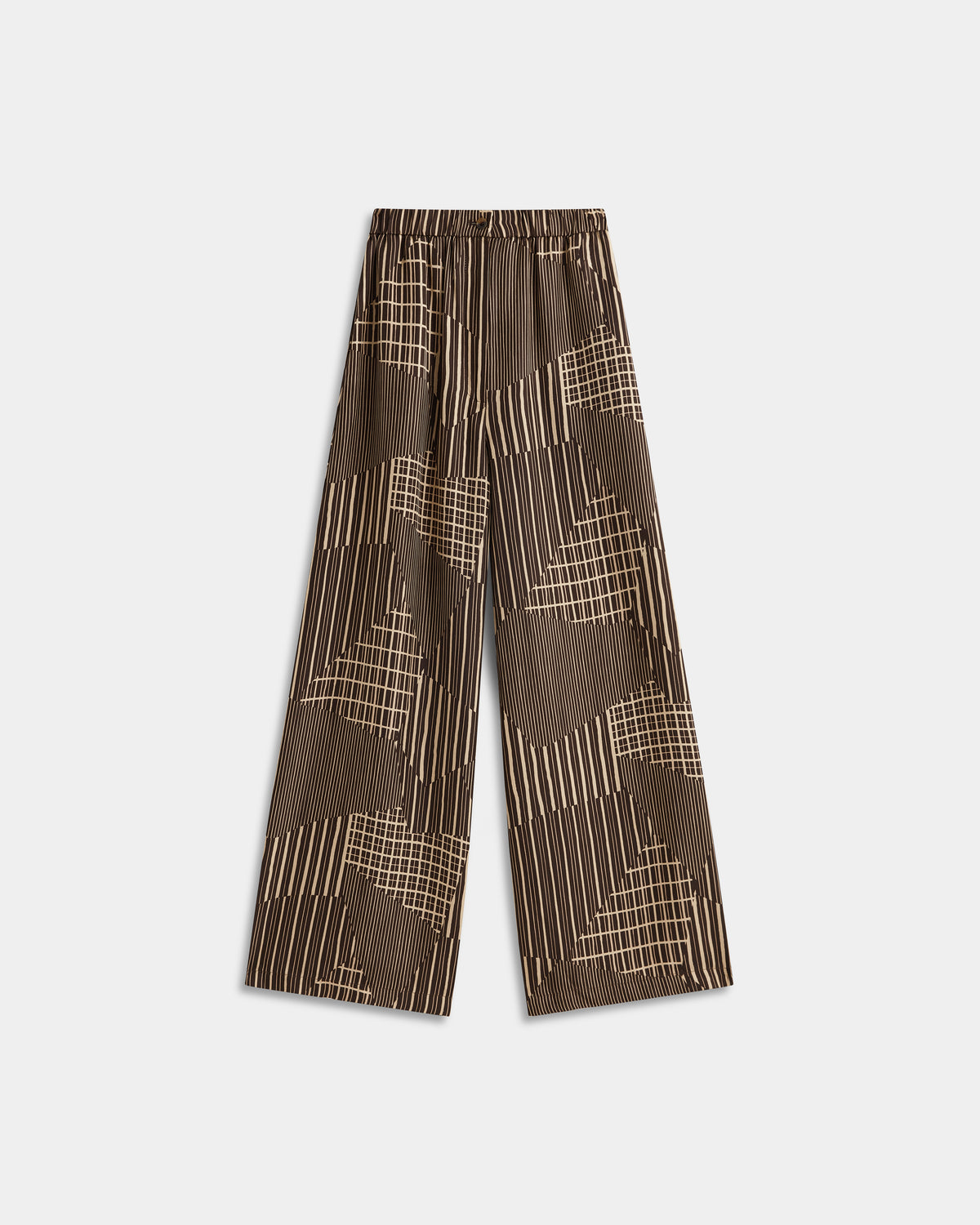 Silk Twill Trousers in Hand Drawn Patchwork