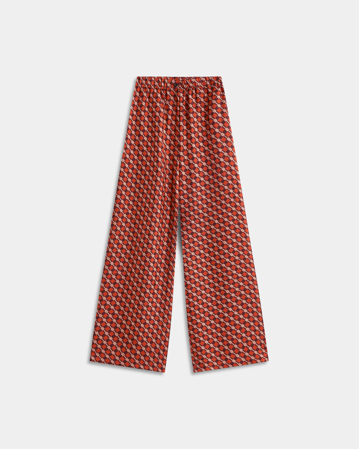 Silk Twill Trousers in Rust and Brown Check