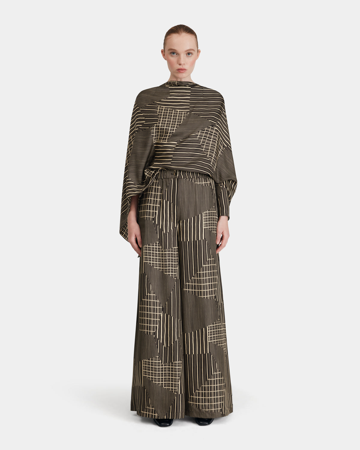 Silk Twill Trousers in Hand Drawn Patchwork