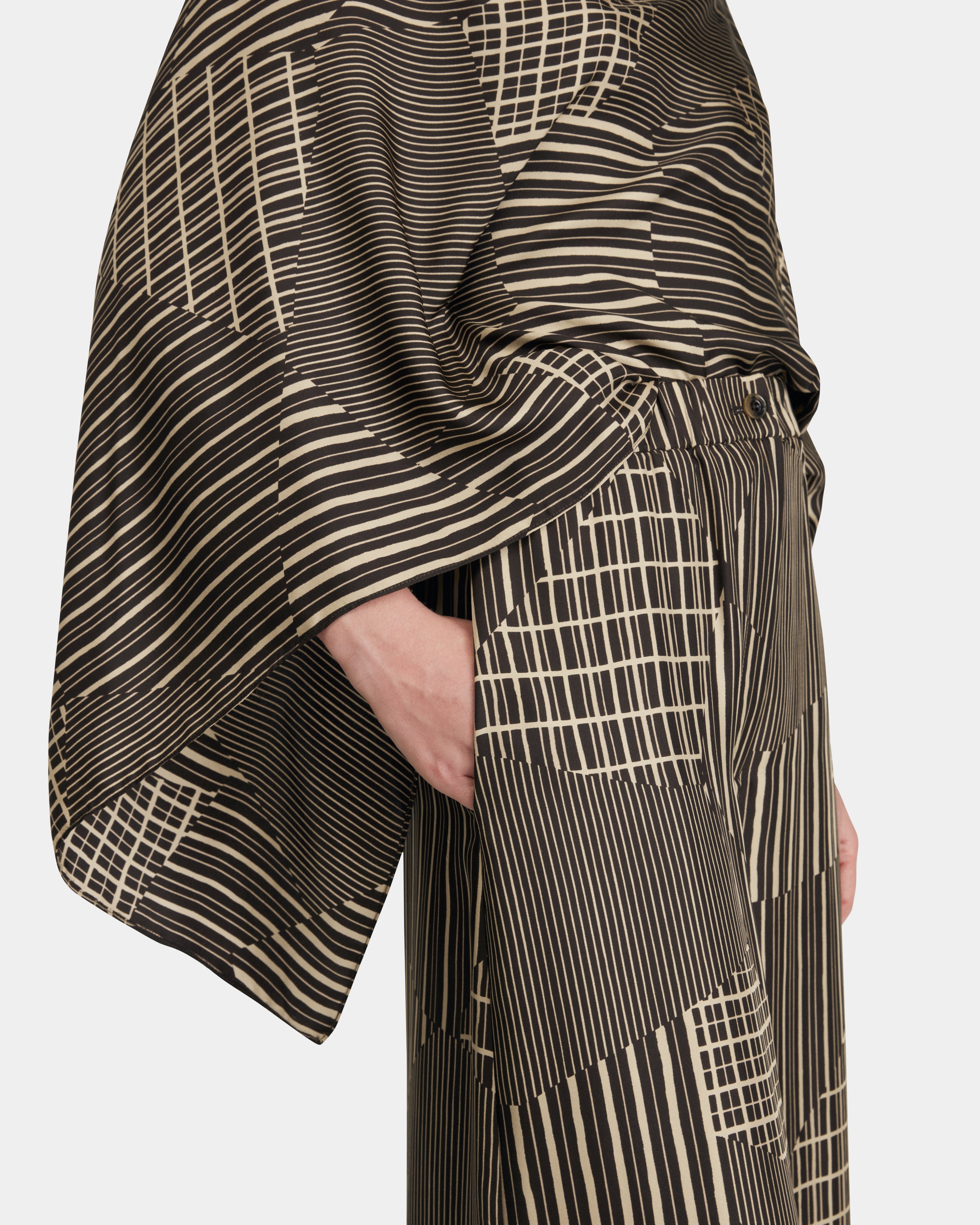 Silk Twill Trousers in Hand Drawn Patchwork